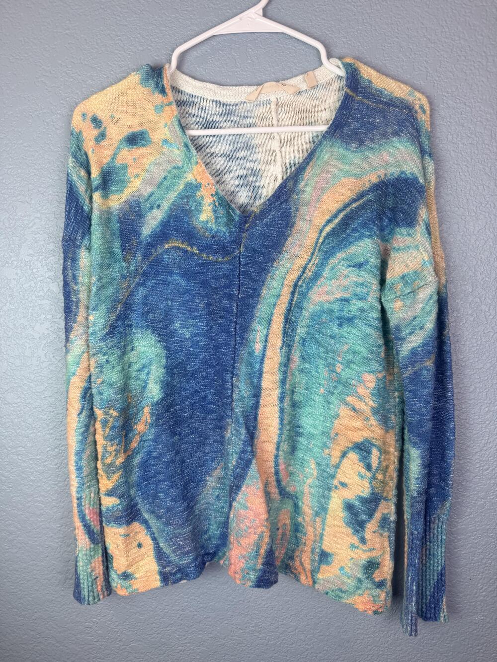Soft Surroundings Sweater Womens Small Multicolor V-Neck Abstract Print Knit
